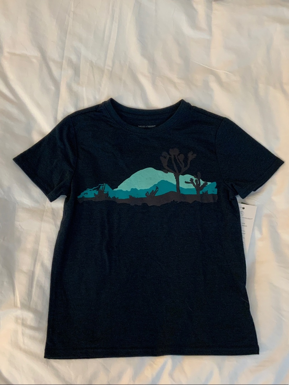 Everlane dark blue Tee with Teal Desert Silhouette